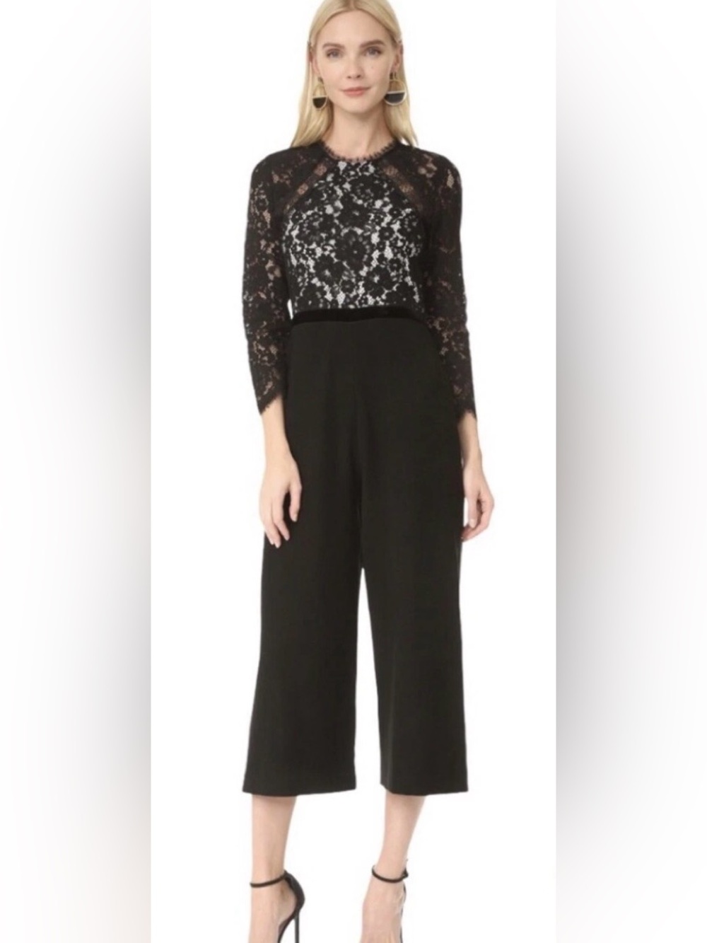 Alexis Ophelia Lace Bodice Wide-Leg Cropped Jumpsuit in Black Small NEW NWT